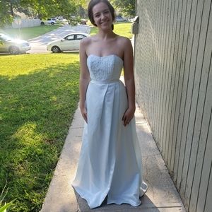 David's Bridal Light Blue Lace Strapless Sweetheart Bridesmaid Dress Slit